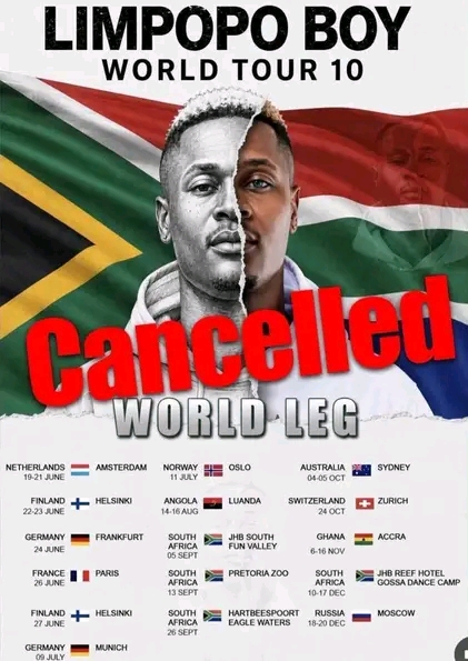 limpopo boy cancelled tour poster with dates of cancelled tour dates