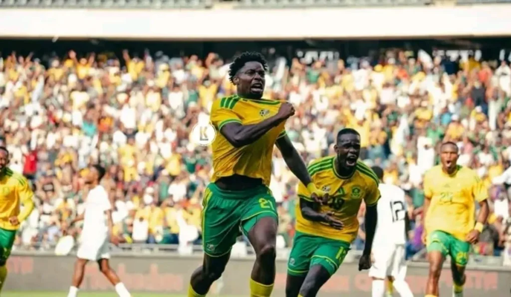 Bafana Bafana wins an at home match and celebrate in this picture