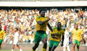 Bafana Bafana wins an at home match and celebrate in this picture