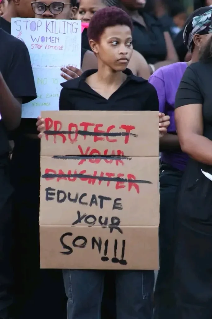 ramaphosa's plan of action to defend women against gbvf ... female protestors are pictured here