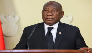 ramaphosa the president of SA speaking on stage