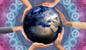 Climate change is no longer and adult conversation topic, more young people have come on board, This poster is of many hands holding on to earth..
